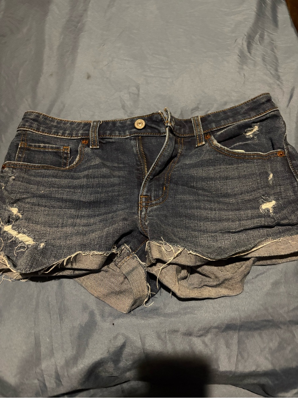 Abercrombie & Fitch Dark Indigo Distressed Denim Shorts
